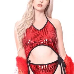 THE LUMi SHOP Disco Sequin Bodysuit - Red