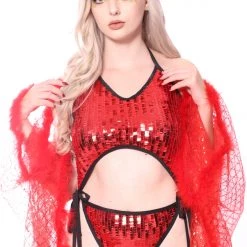 THE LUMi SHOP Disco Sequin Bodysuit - Red