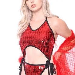 THE LUMi SHOP Disco Sequin Bodysuit - Red