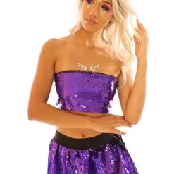 THE LUMi SHOP Reversible Sequin Tube Top In Violet/Black Hologram