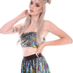 THE LUMi SHOP Sequin Tops 2-Way Rainbow Star Reversible Sequin Tube Top