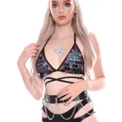 THE LUMi SHOP Sequin Tops Dark Ocean Sequin Triangle Top