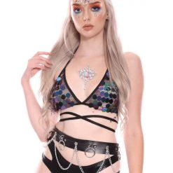 THE LUMi SHOP Sequin Tops Dark Ocean Sequin Triangle Top