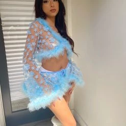 THE LUMI SHOP FULL OUTFIT - Blue Fuzzy 3D Floral Set W/ Hair Gem SPRING 2022