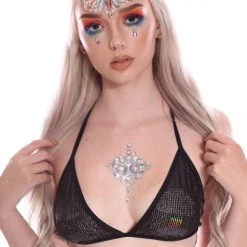 THE LUMi SHOP Black Mesh Sequin Triangle Top Sequin Tops