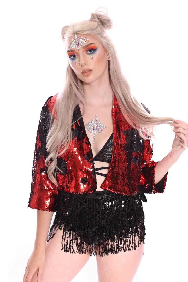 THE LUMi SHOP Reversible Sequin Jacket - Black & Red 5 THE LUMi SHOP Reversible Sequin Jacket - Black & Red