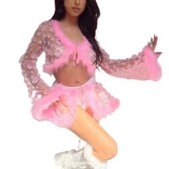 THE LUMI SHOP SPRING 2022 FULL OUTFIT - Pink Barbie Fuzzy 3D Floral Set W/ Hair Gem