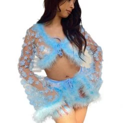 THE LUMI SHOP FULL OUTFIT - Blue Fuzzy 3D Floral Set W/ Hair Gem SPRING 2022