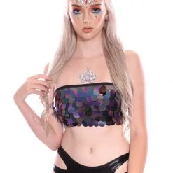 THE LUMi SHOP Dark Ocean Goddess Sequin Tube Top Sequin Tops