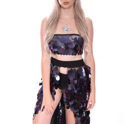 THE LUMi SHOP Dark Ocean Goddess Sequin Tube Top Sequin Tops