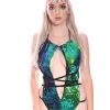 THE LUMi SHOP Peacock Reversible Sequin Bikini Bodysuit