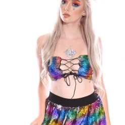 THE LUMi SHOP 2-Way Reversible Sequin Set (Tube Top & Skirt) - Dreamy Rainbow Sequin Sets