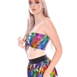 THE LUMi SHOP Sequin Tops Reversible Sequin Tube Top - Dreamy Rainbow