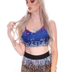 THE LUMi SHOP Deep Ocean Sequin Halter Top Sequin Tops