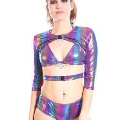 THE LUMi SHOP High Priestess Buckle Up Sleeve Crop Top Tops