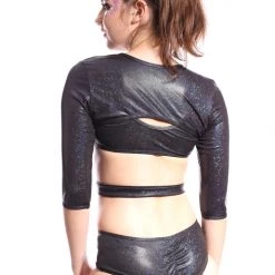 THE LUMi SHOP Obsidian Galaxy Buckle Up Sleeve Crop Top