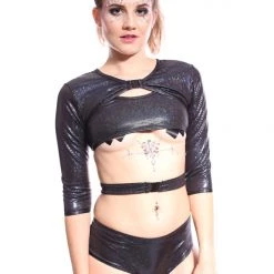 THE LUMi SHOP Obsidian Galaxy Buckle Up Sleeve Crop Top