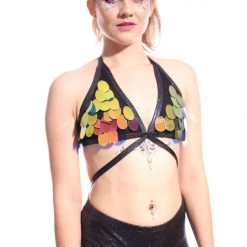 THE LUMi SHOP Obsidian Galaxy Moon Child Sequin Bodysuit