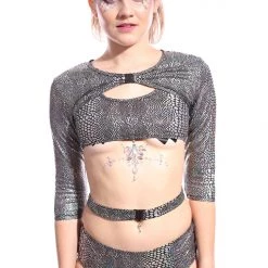 THE LUMi SHOP Anaconda Buckle Up Sleeve Crop Top Tops