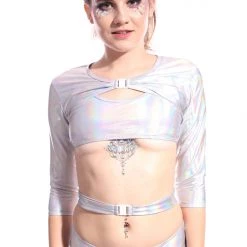 THE LUMi SHOP Hyperspace Buckle Up Sleeve Crop Top Tops