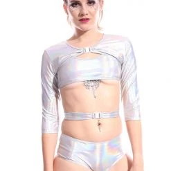 THE LUMi SHOP Hyperspace Buckle Up Sleeve Crop Top Tops