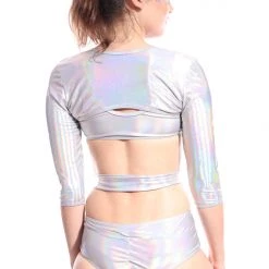 THE LUMi SHOP Hyperspace Buckle Up Sleeve Crop Top Tops