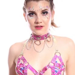 THE LUMi SHOP Hoop Chain Chocker In Rose Pink Hologram