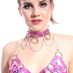 THE LUMi SHOP Hoop Chain Chocker In Rose Pink Hologram