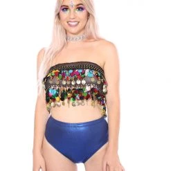 THE LUMi SHOP Sequin Coin Top - Black Rainbow Tops