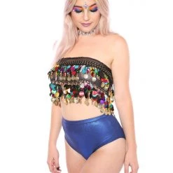 THE LUMi SHOP Sequin Coin Top - Black Rainbow Tops