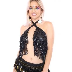 THE LUMi SHOP Sequin Tops Holographic Sequin Top - Black