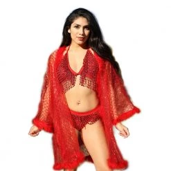 THE LUMi SHOP Signature Sequin Kimonos Fuzzy Sequin Kimono - Red Glitter