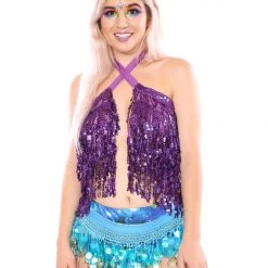 THE LUMi SHOP Sequin Coin Skirt - Baby Blue Belly Dancer Skirts