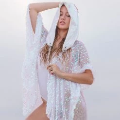 THE LUMi SHOP Reversible Sequin Hood - Iridescent & White Sequin Hoods