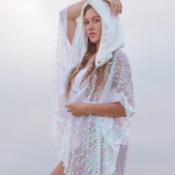 THE LUMi SHOP Reversible Sequin Hood - Iridescent & White Sequin Hoods