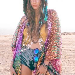 THE LUMi SHOP Sequin Hoods Reversible Sequin Hood - Peacock