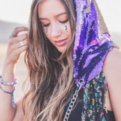THE LUMi SHOP Reversible Sequin Hood - Purple & Silver