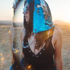 THE LUMi SHOP Sequin Hoods Reversible Sequin Hood - Sky Blue