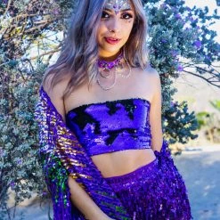 THE LUMi SHOP Reversible Sequin Tube Top In Violet/Black Hologram