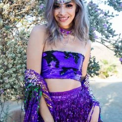 THE LUMi SHOP Reversible Sequin Tube Top In Violet/Black Hologram