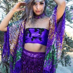 THE LUMi SHOP Reversible Sequin Tube Top In Violet/Black Hologram