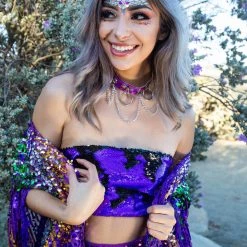 THE LUMi SHOP Reversible Sequin Tube Top In Violet/Black Hologram