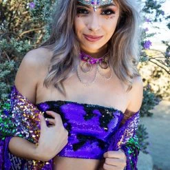 THE LUMi SHOP Reversible Sequin Tube Top In Violet/Black Hologram