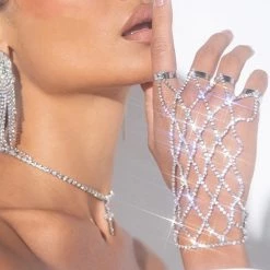 THE LUMi SHOP Silver Rhinestone Hand Glove