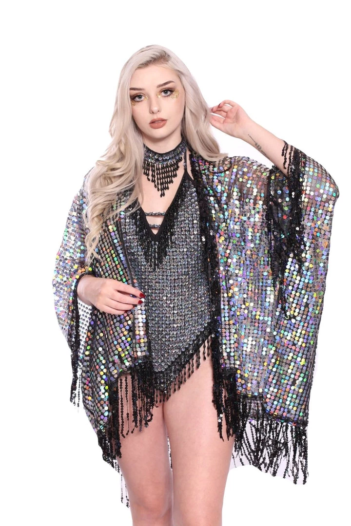 THE LUMi SHOP Disco Sequin Tassel Kimono - Holographic Signature Sequin Kimonos 4 THE LUMi SHOP Disco Sequin Tassel Kimono - Holographic Signature Sequin Kimonos