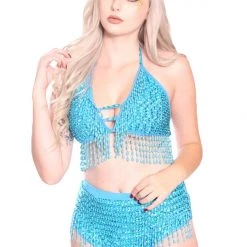 THE LUMi SHOP Hand Stitched Sequin High Waisted Bottom- Pixie Blue HAND-STITCHED