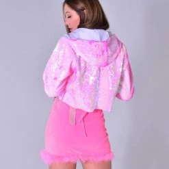 THE LUMi SHOP Sequin Cropped Jacket - Neon Pink Jackets
