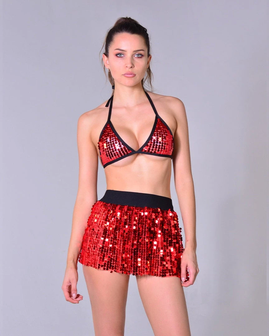 THE LUMi SHOP Mini Sequin Skirt - Red Sequin Skirts 4 THE LUMi SHOP Mini Sequin Skirt - Red Sequin Skirts