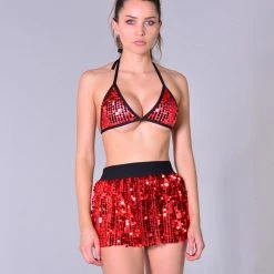 THE LUMi SHOP Red Sequin Set (Bra + Skirt) Sequin Sets