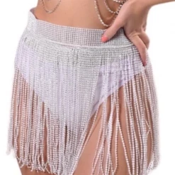 THE LUMI SHOP White Rhinestone Tassel Skirt